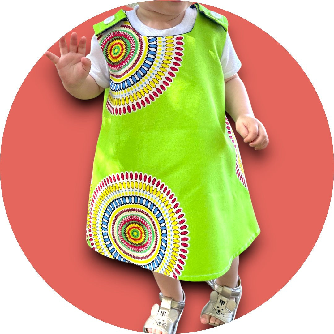 Baby lime green shweshwe A-line dress