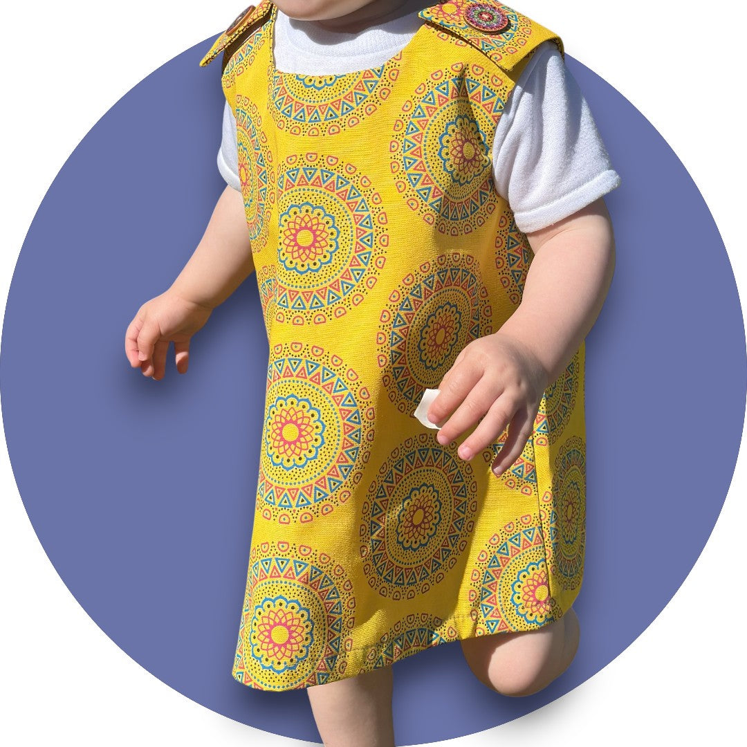 Baby mustard Shweshwe A-line dress