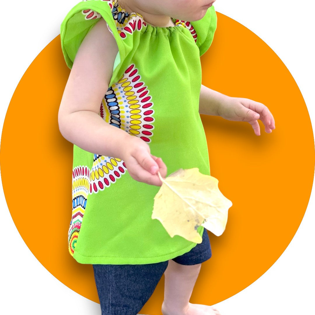 Baby lime green shweshwe A-line dress