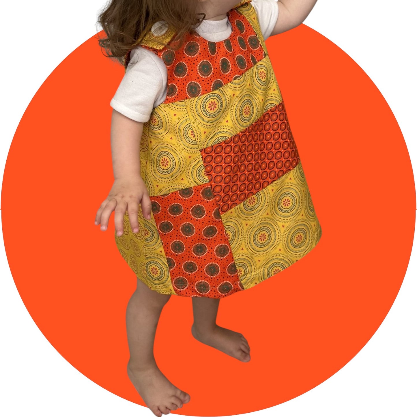 Baby Orange and Mustard Shweshwe Patchwork A-Line Dress