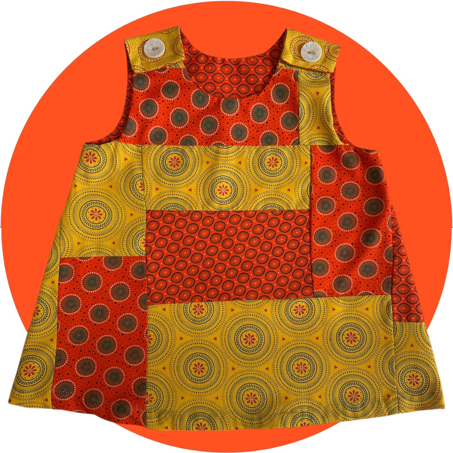 Baby Orange and Mustard Shweshwe Patchwork A-Line Dress