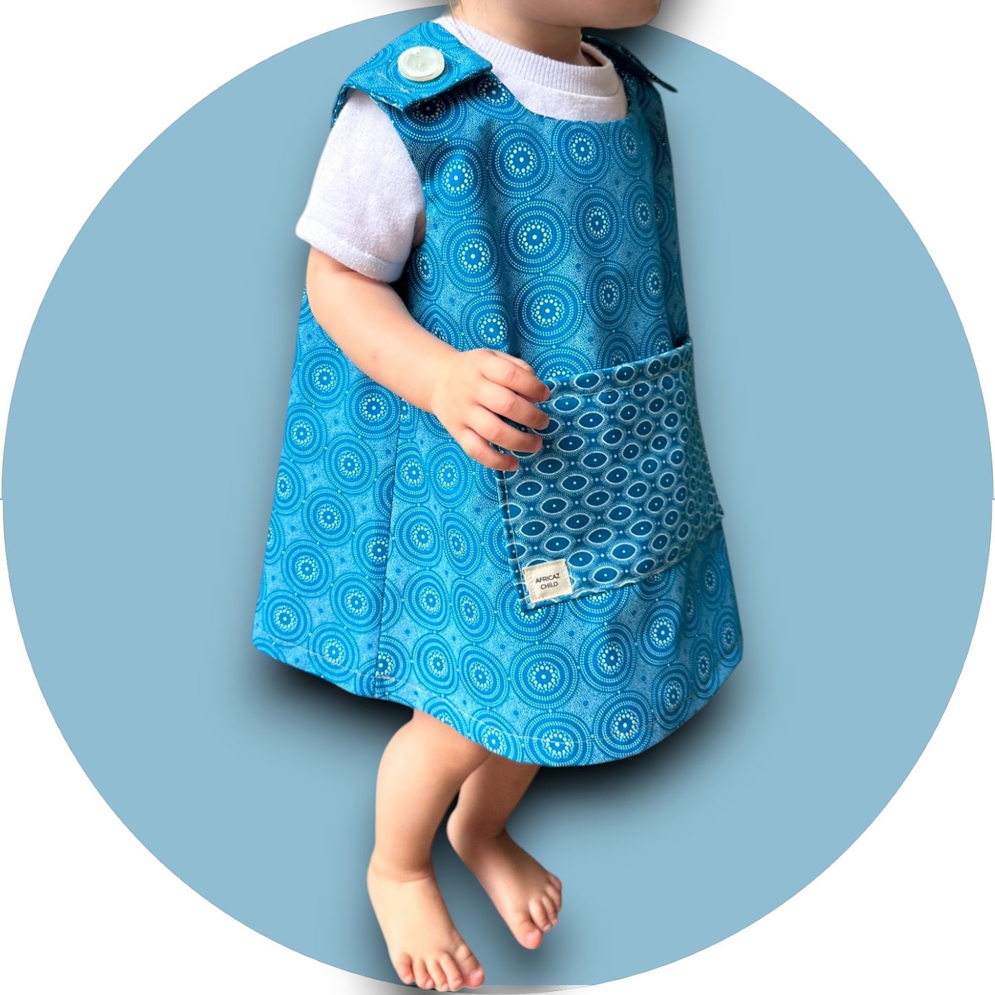 Baby blue shweshwe A-line dress with pocket