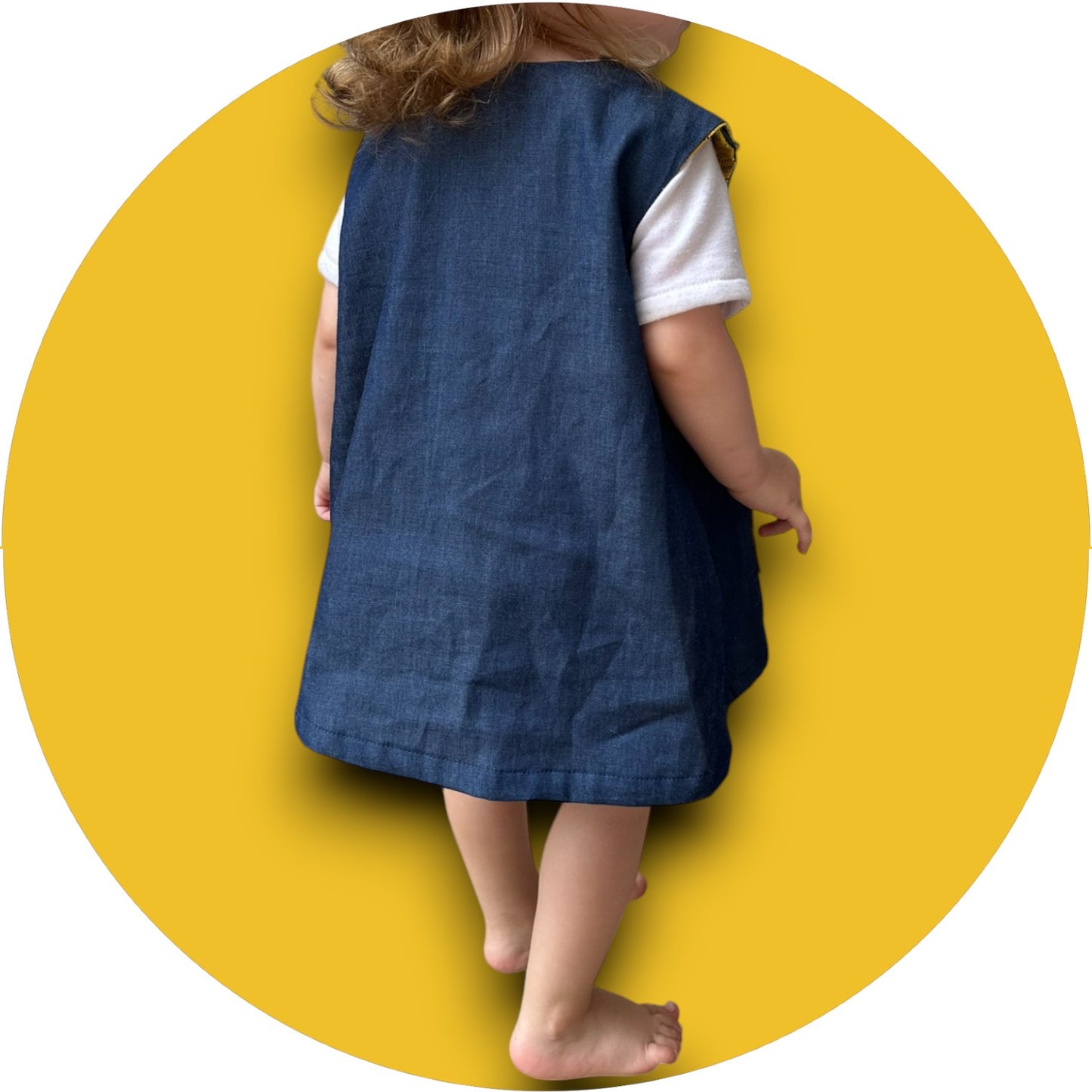 Baby denim A-line dress with shweshwe pocket