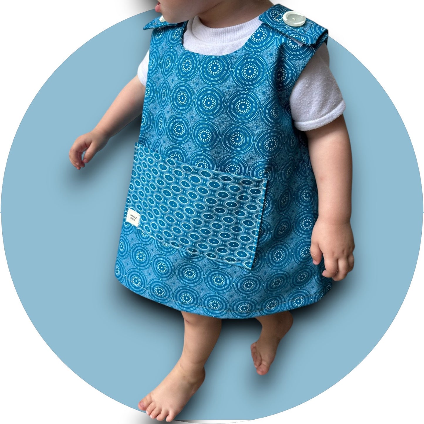 Baby blue shweshwe A-line dress with pocket