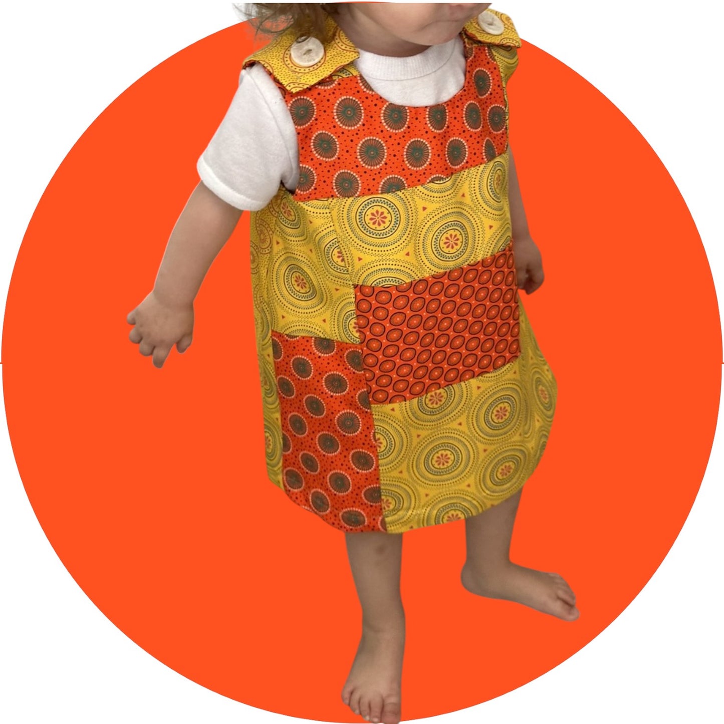 Baby Orange and Mustard Shweshwe Patchwork A-Line Dress
