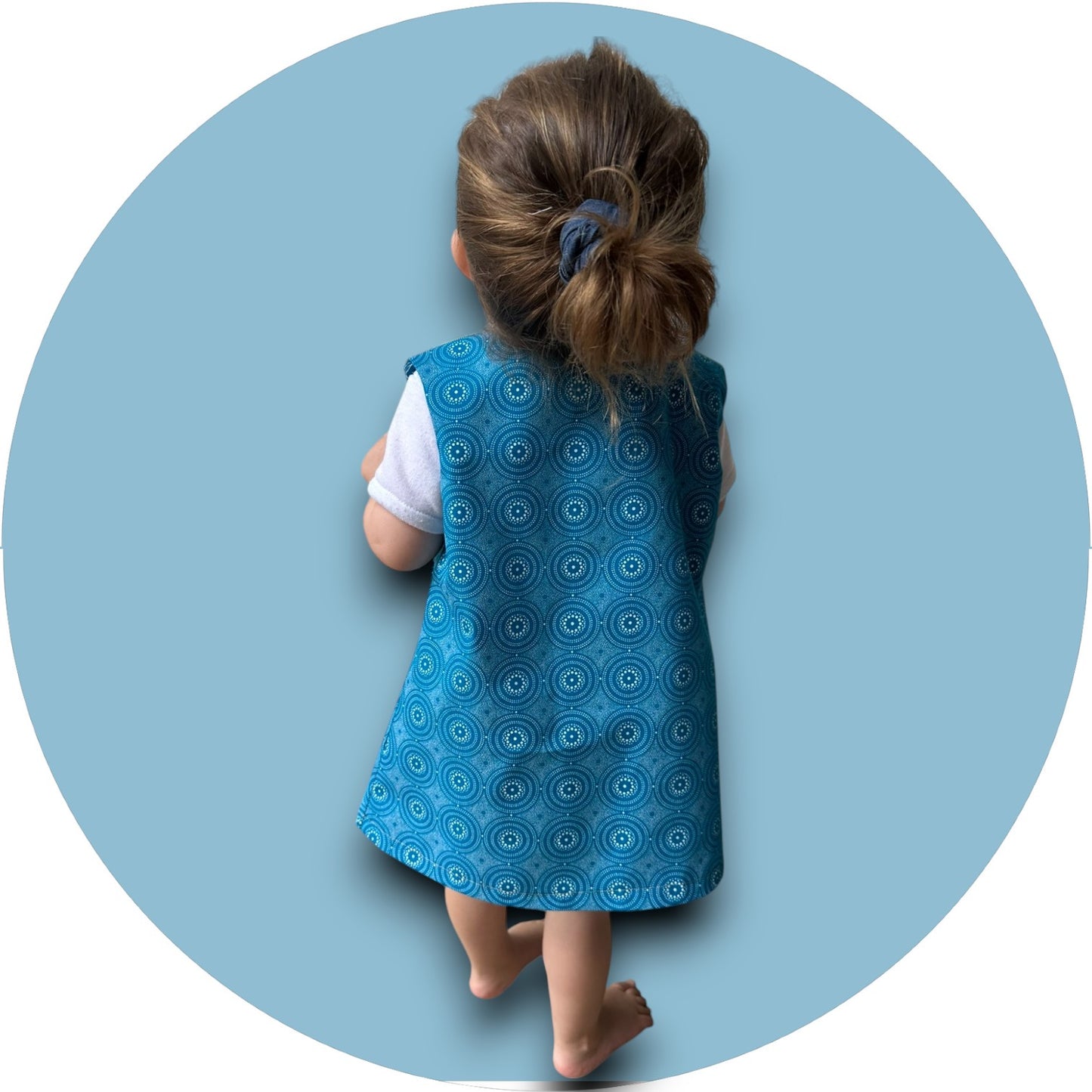 Baby blue shweshwe A-line dress with pocket