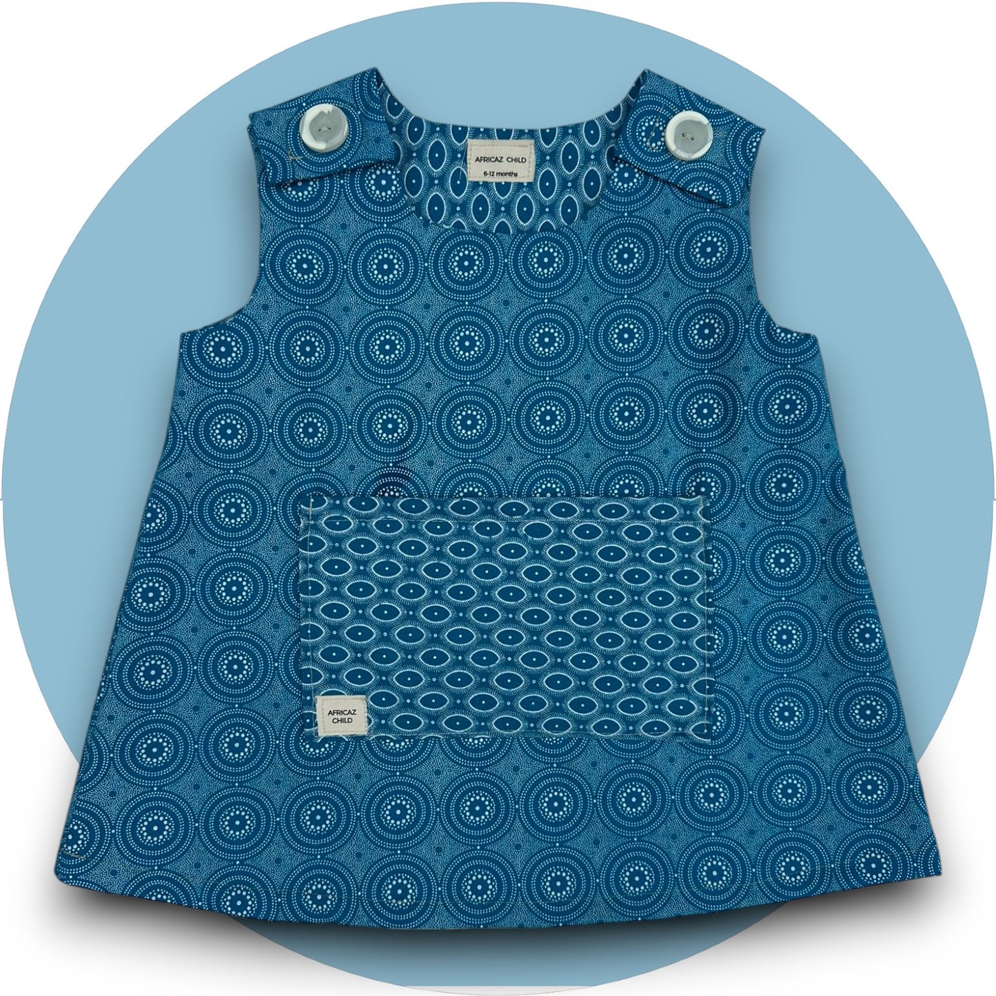 Baby blue shweshwe A-line dress with pocket
