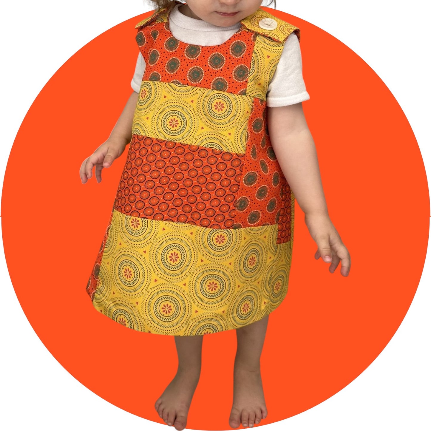 Baby Orange and Mustard Shweshwe Patchwork A-Line Dress