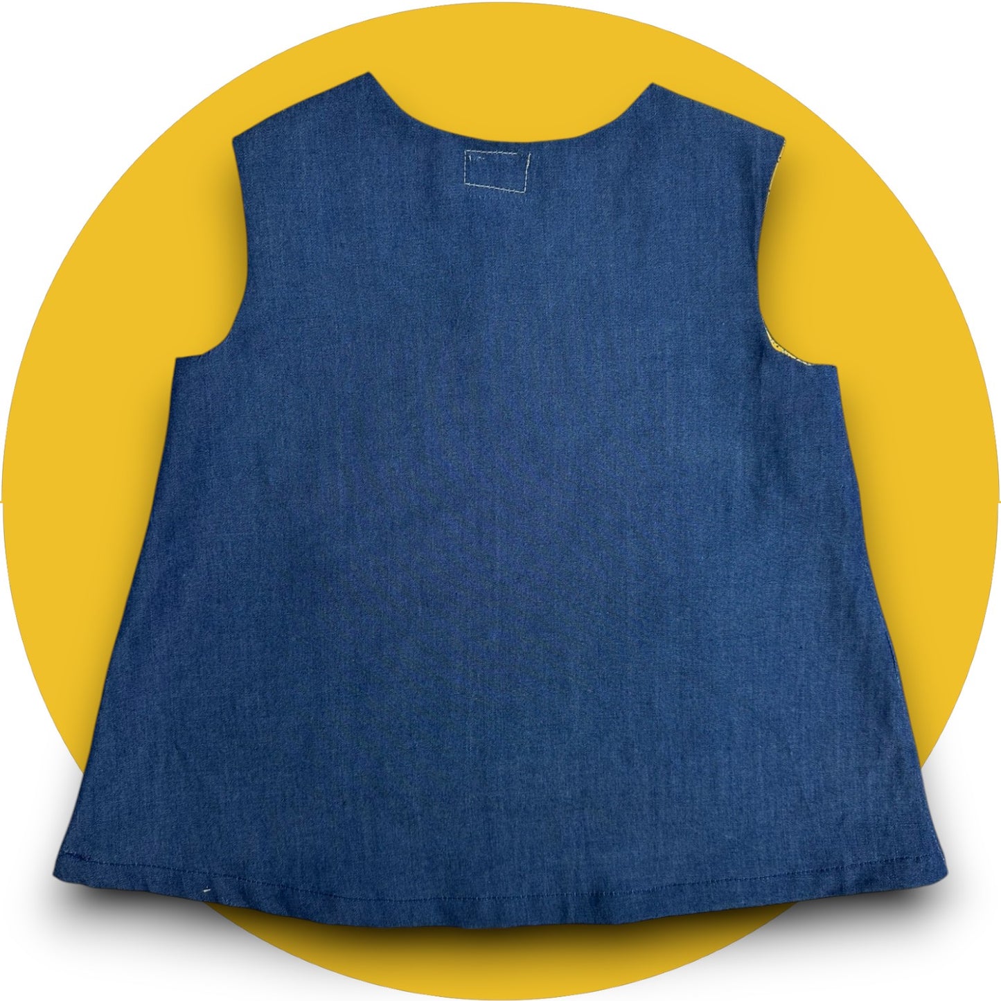 Baby denim A-line dress with shweshwe pocket