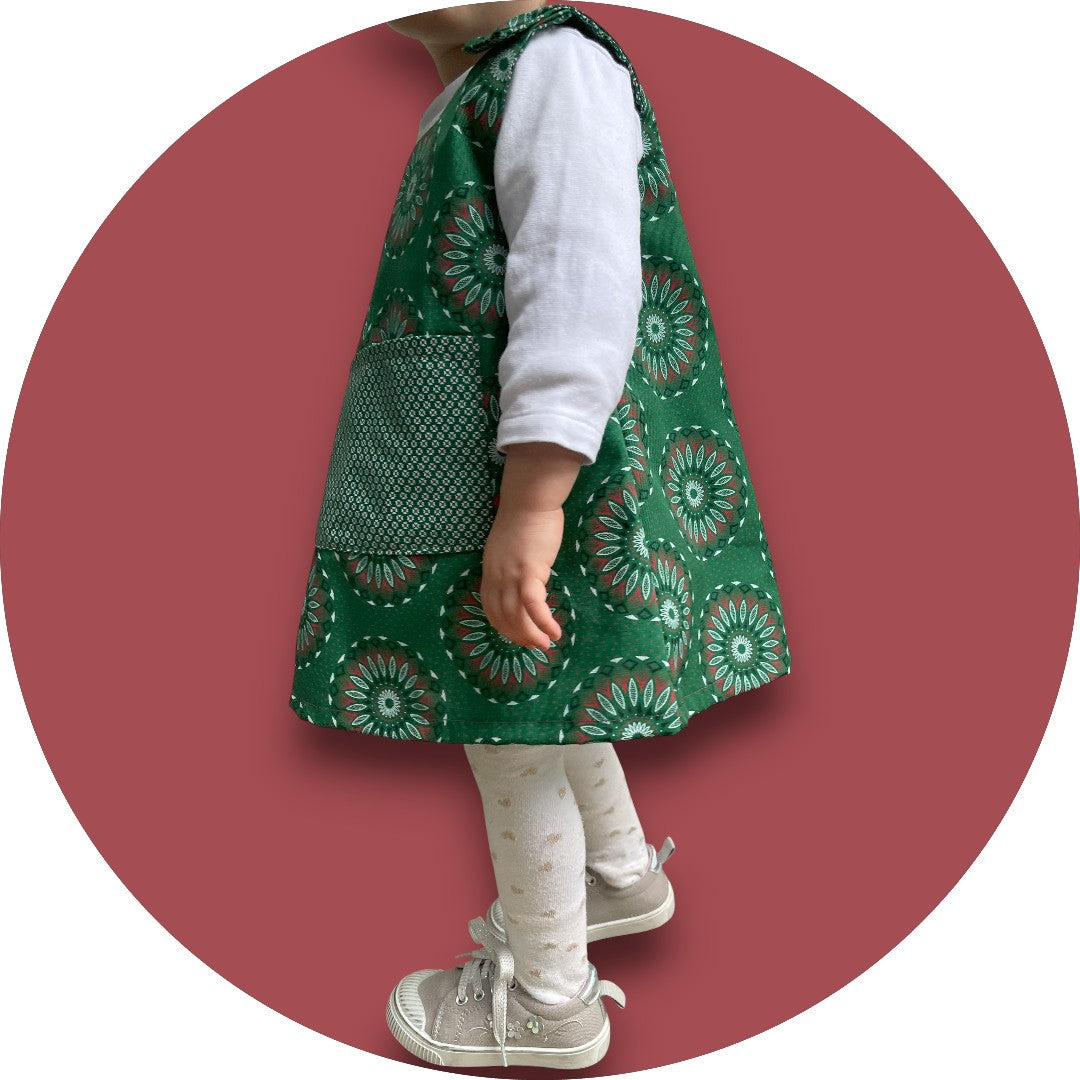 Baby bottle green shweshwe A-line dress with pocket