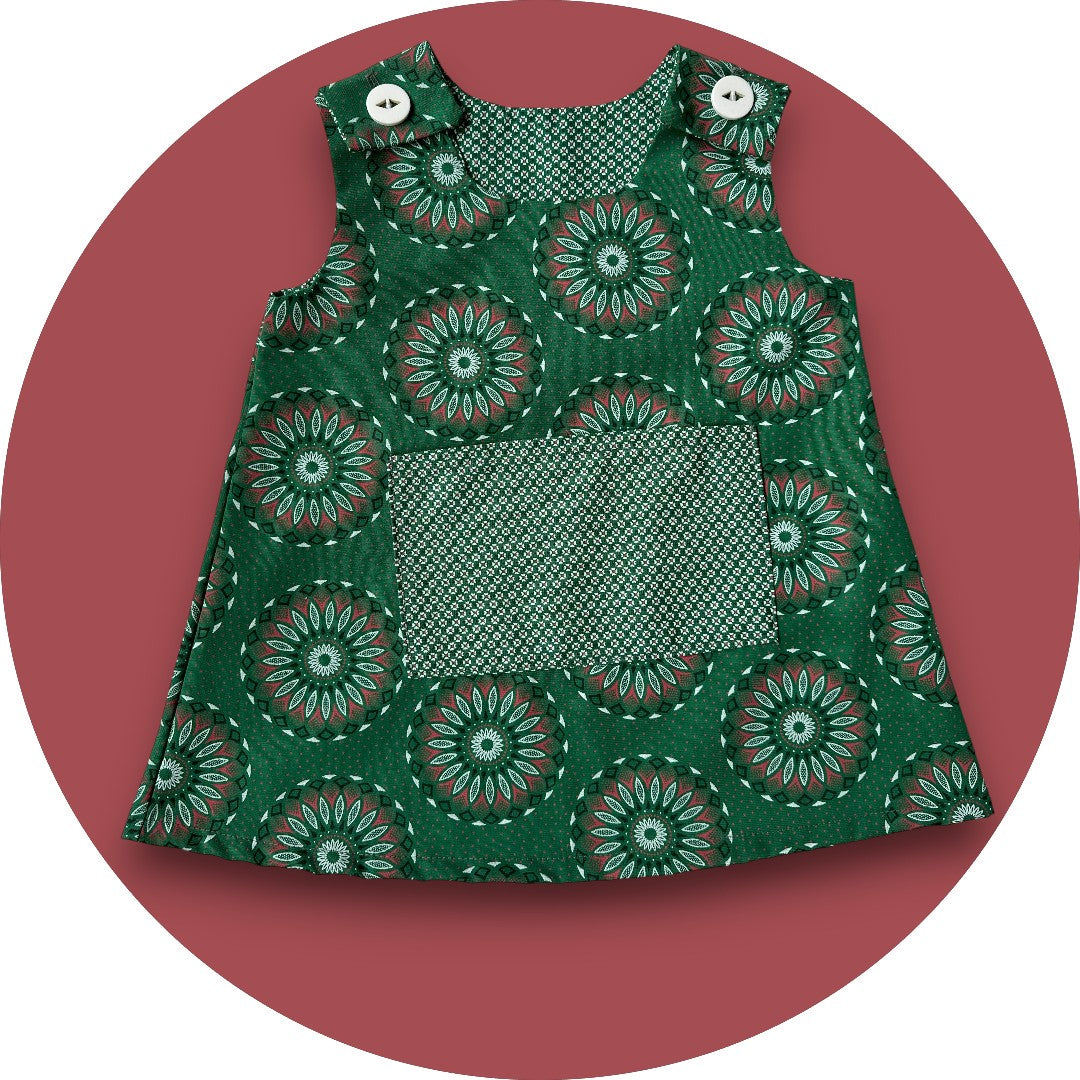 Baby bottle green shweshwe A-line dress with pocket