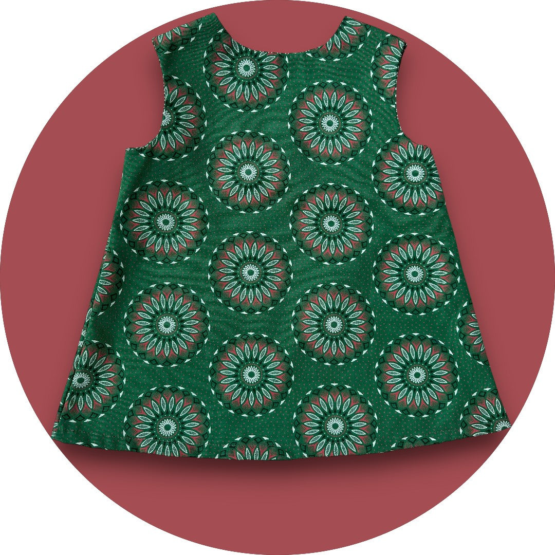 Baby bottle green shweshwe A-line dress with pocket