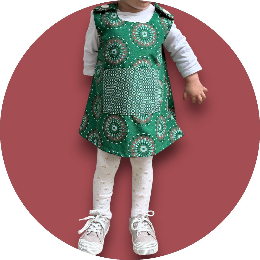 Baby bottle green shweshwe A-line dress with pocket