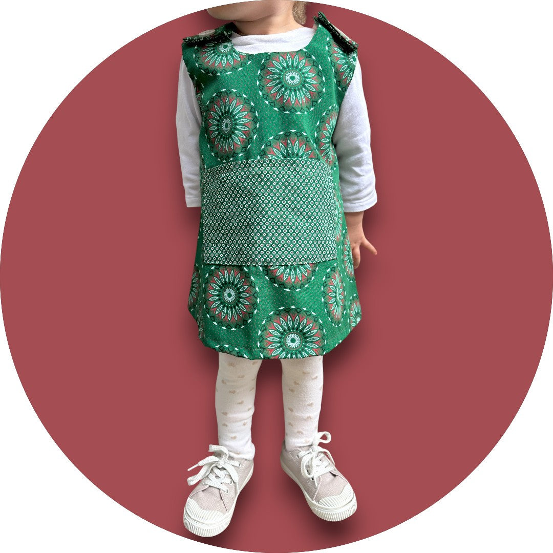 Baby bottle green shweshwe A-line dress with pocket