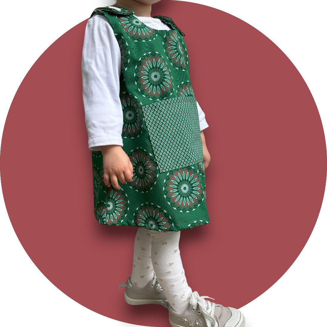 Baby bottle green shweshwe A-line dress with pocket