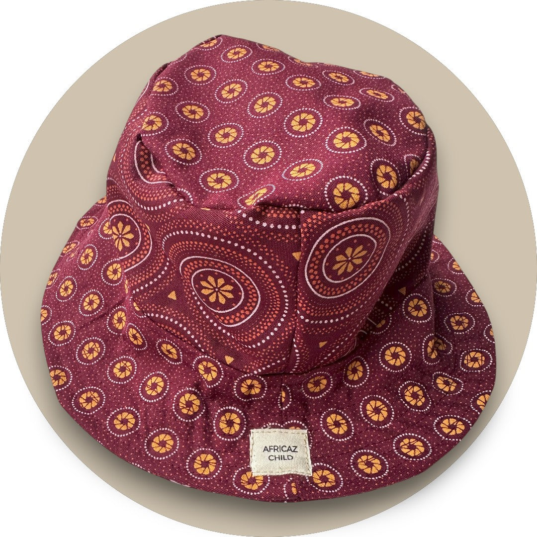 Maroon Shweshwe Baby Bucket Hat
