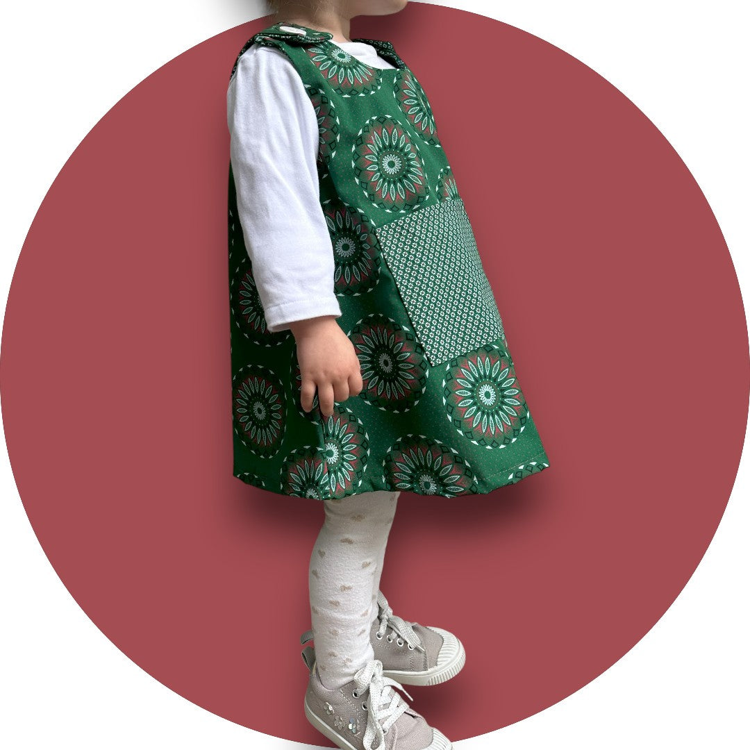 Baby bottle green shweshwe A-line dress with pocket