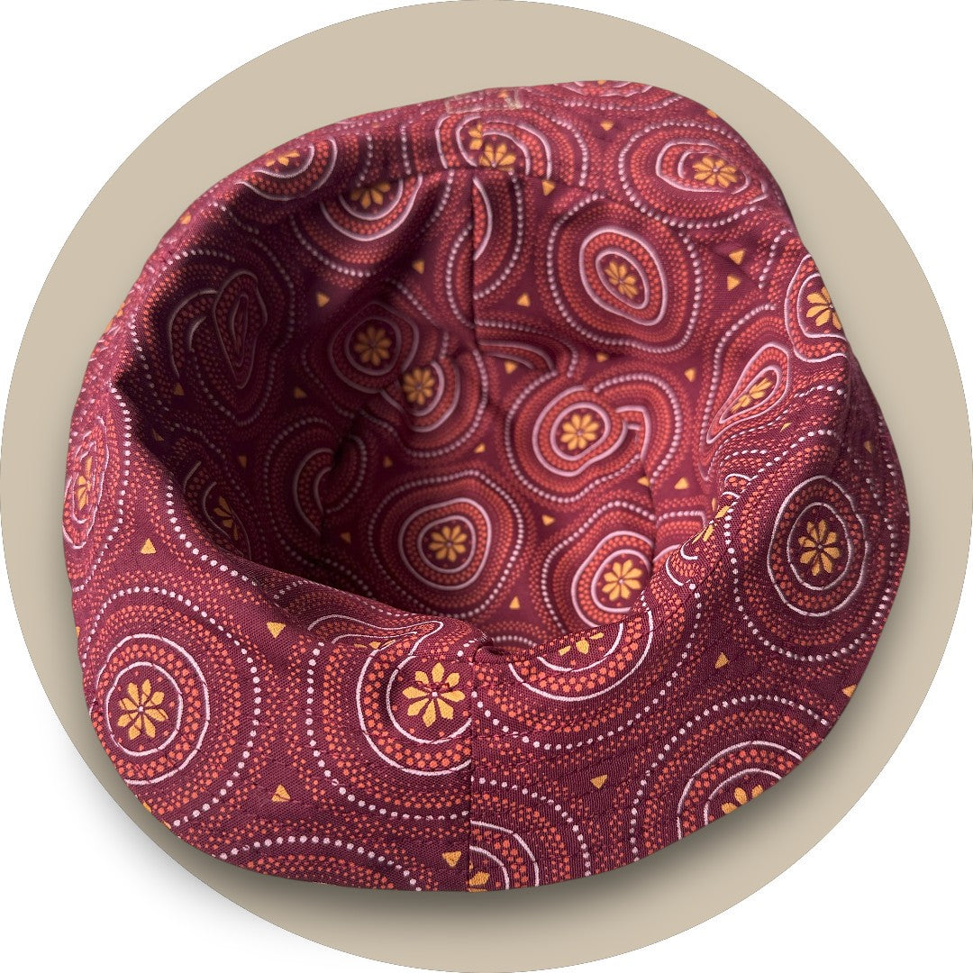 Maroon Shweshwe Baby Bucket Hat
