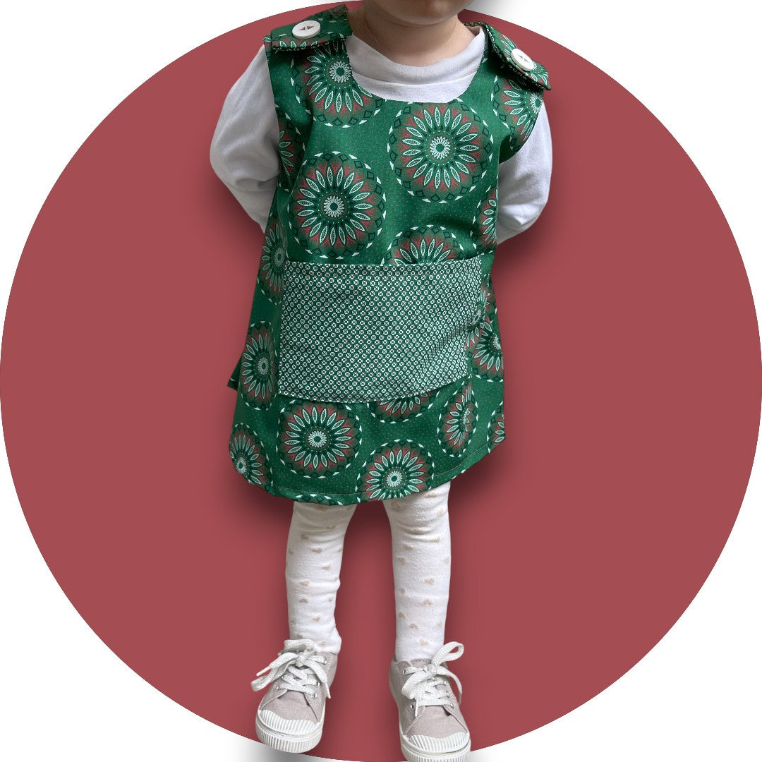 Baby bottle green shweshwe A-line dress with pocket