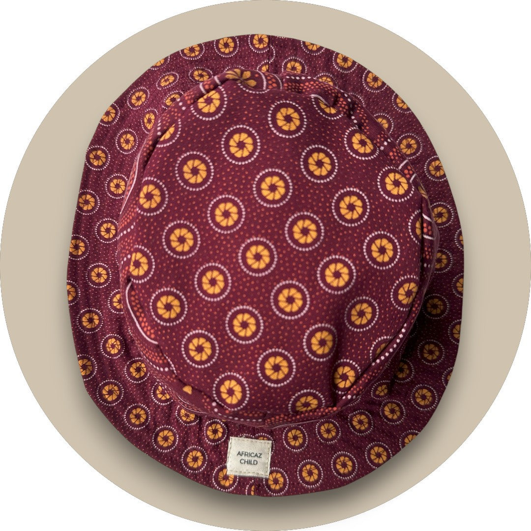 Maroon Shweshwe Baby Bucket Hat