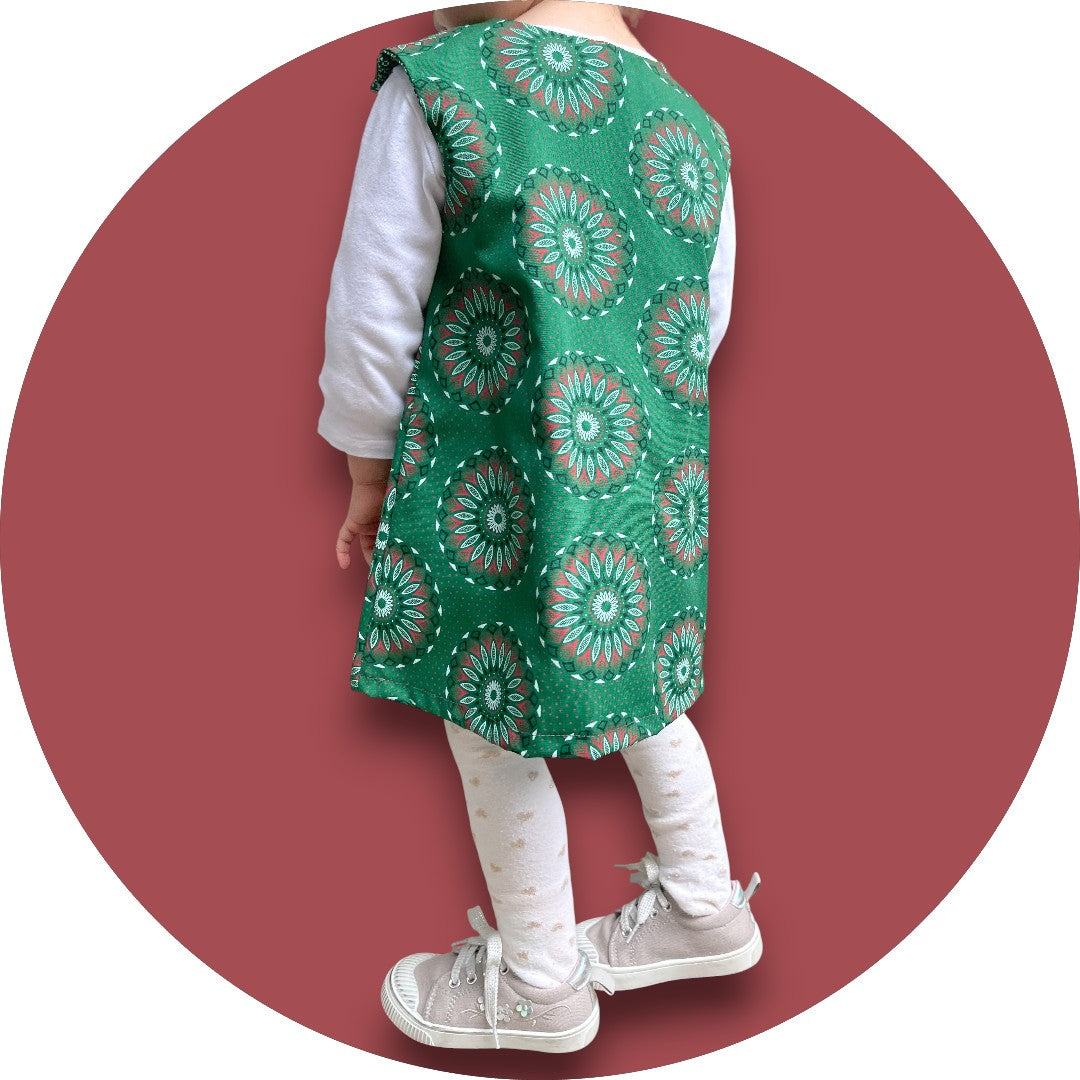 Baby bottle green shweshwe A-line dress with pocket