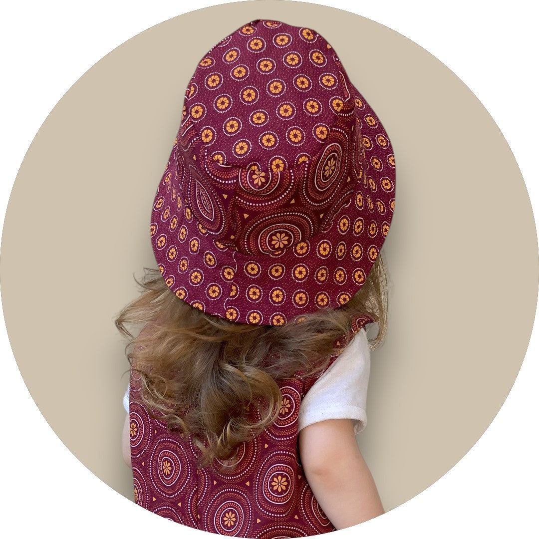 Maroon Shweshwe Baby Bucket Hat