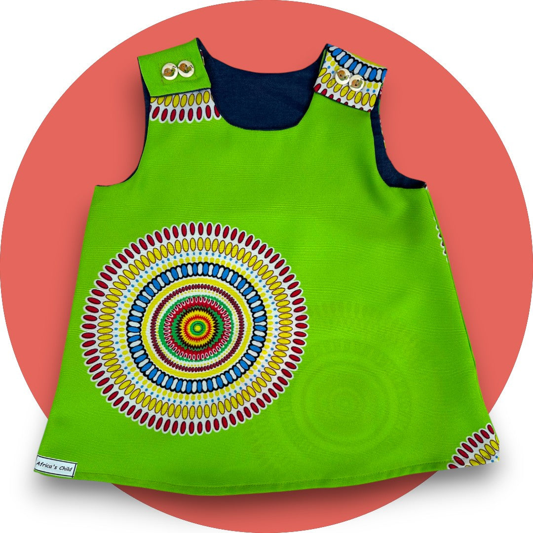 Baby lime green shweshwe A-line dress