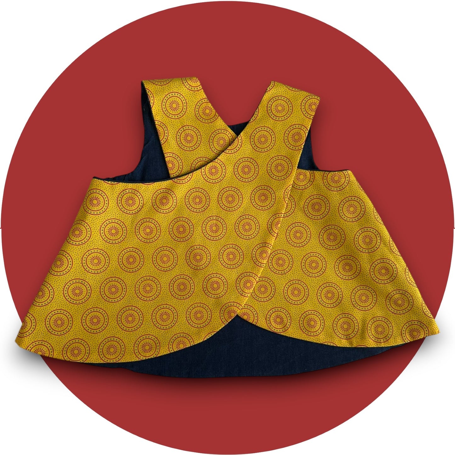 Baby mustard shweshwe cross-over top
