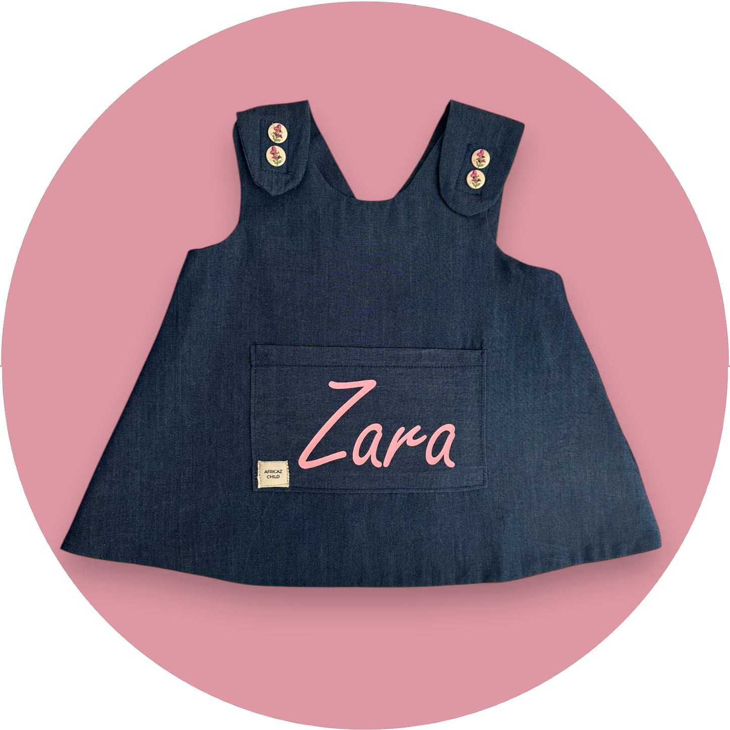 Baby denim cross-over top with custom name pocket