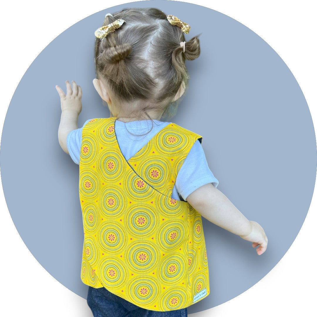 Baby mustard shweshwe cross-over top