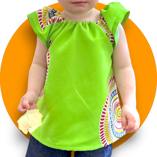 Baby lime green shweshwe A-line dress