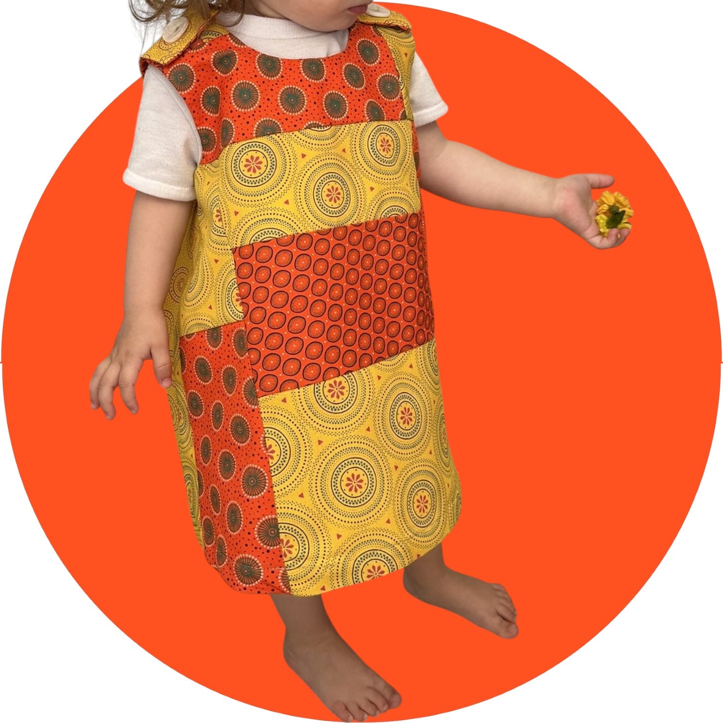 Baby Orange and Mustard Shweshwe Patchwork A-Line Dress