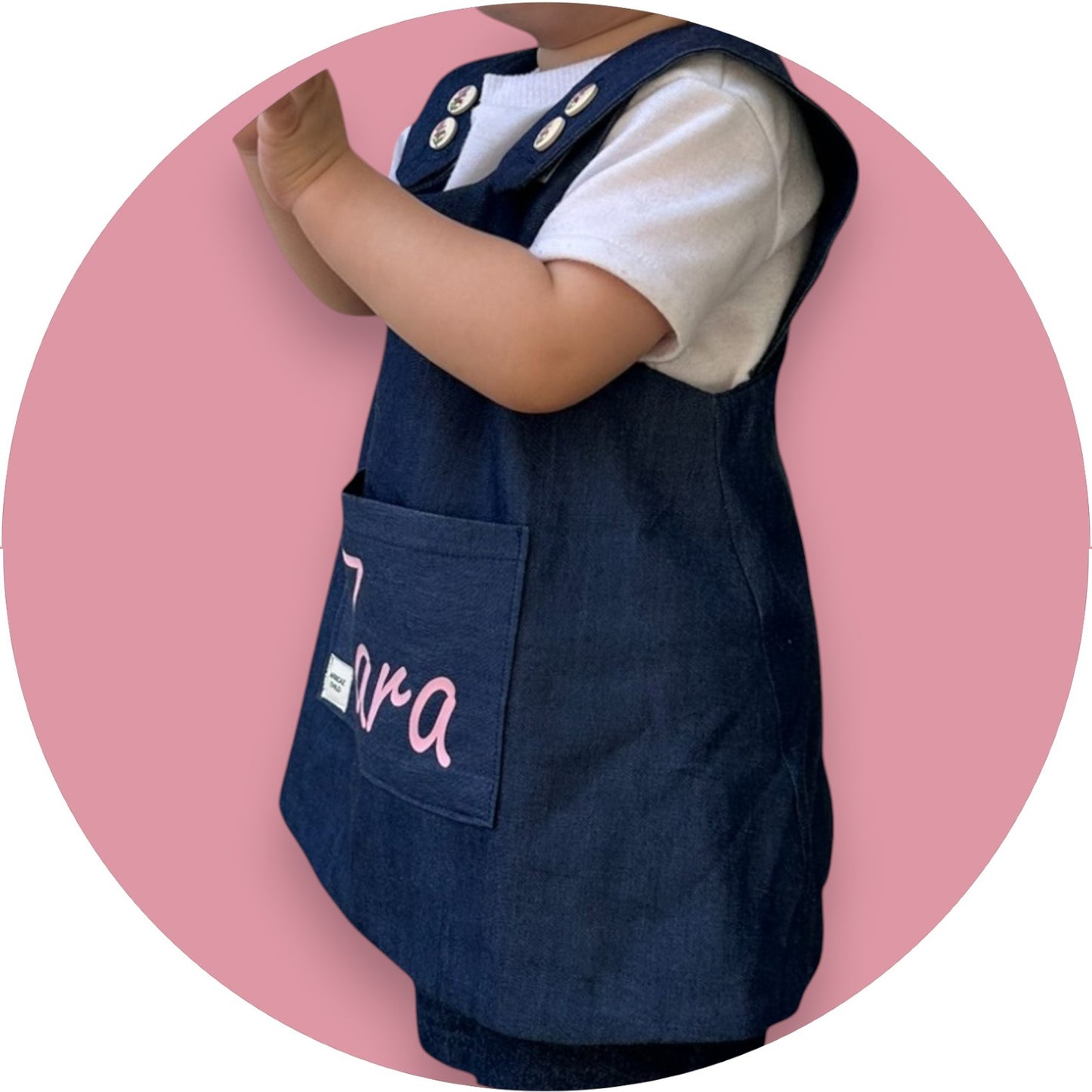 Baby denim cross-over top with custom name pocket