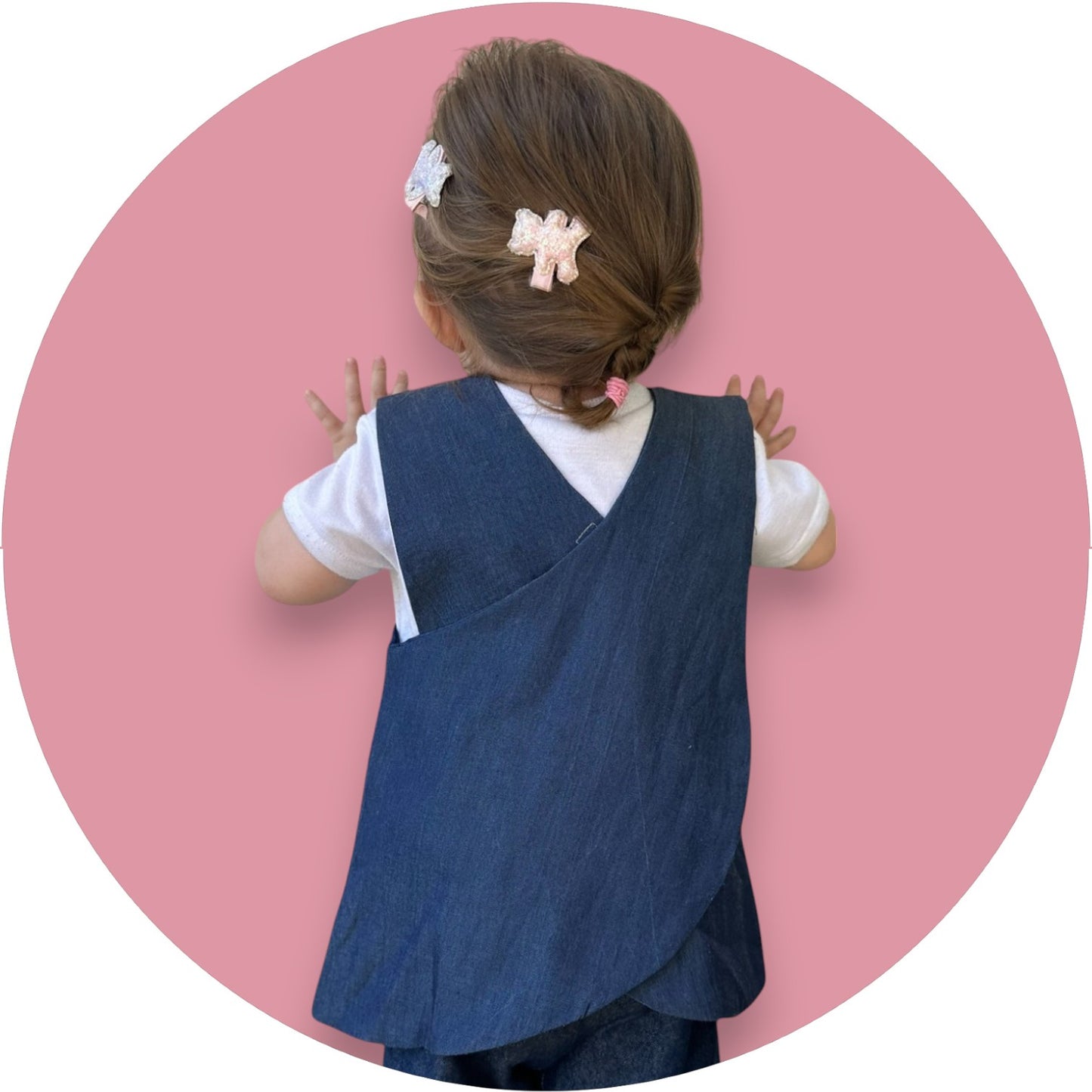 Baby denim cross-over top with custom name pocket