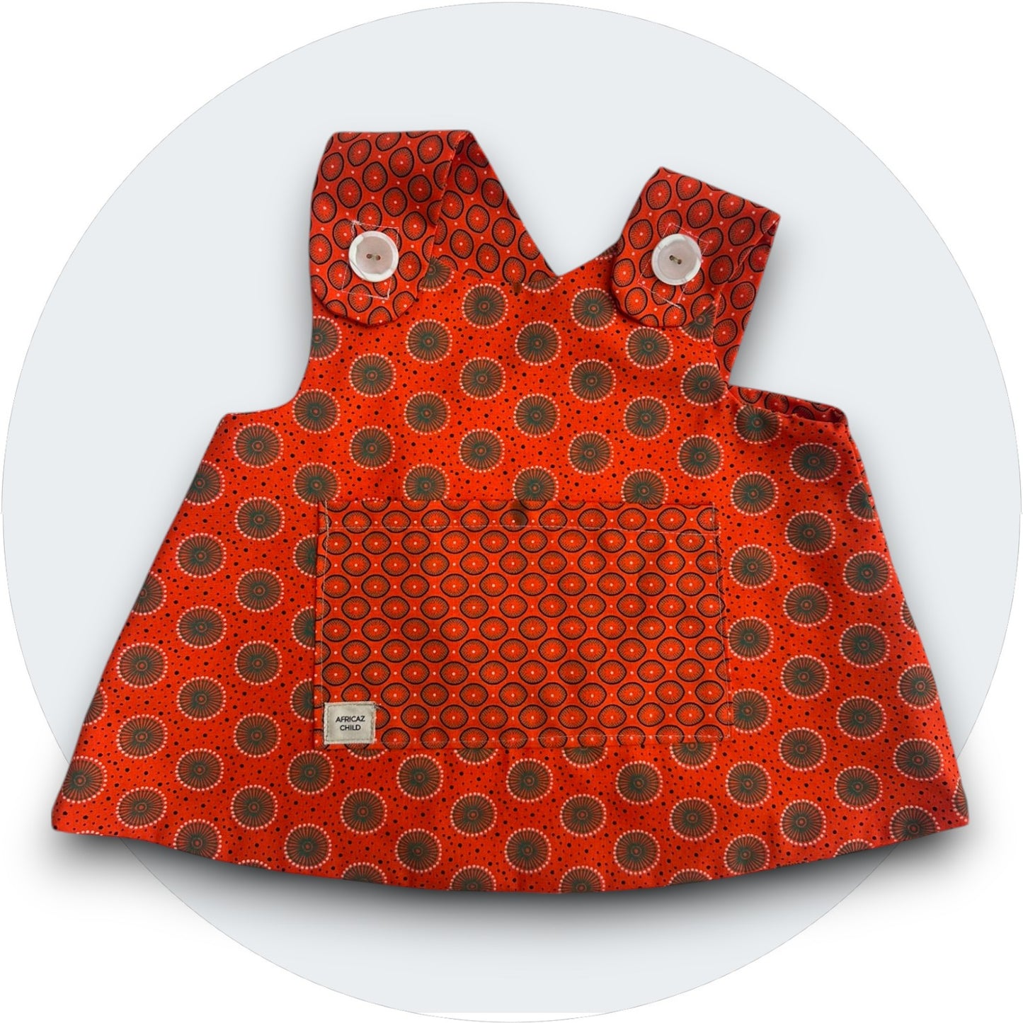 Baby orange shweshwe cross-over top with pocket