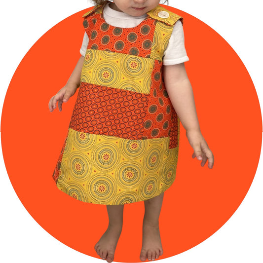 Baby Orange and Mustard Shweshwe Patchwork A-Line Dress