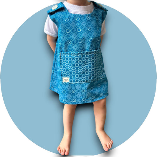 Baby blue shweshwe A-line dress with pocket
