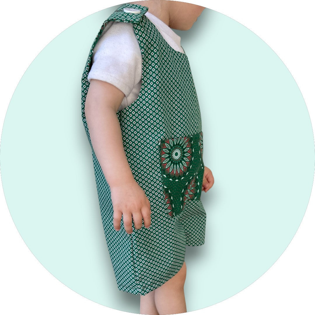 Baby bottle green shweshwe jumper with pocket