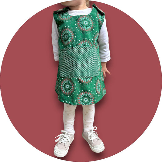 Baby bottle green shweshwe A-line dress with pocket