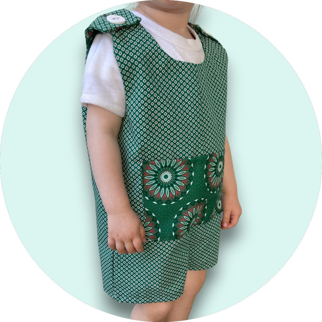 Baby bottle green shweshwe jumper with pocket