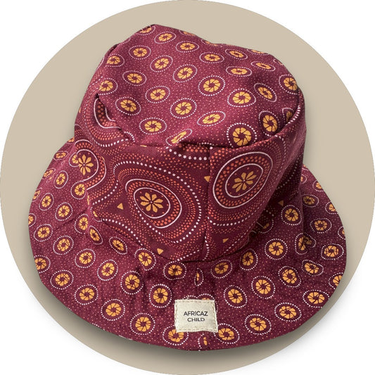 Maroon Shweshwe Baby Bucket Hat