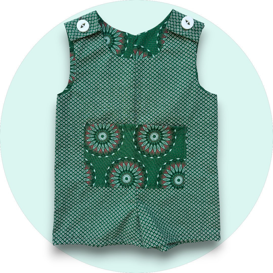 Baby bottle green shweshwe jumper with pocket