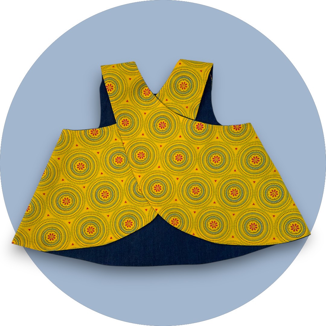 Baby mustard shweshwe cross-over top